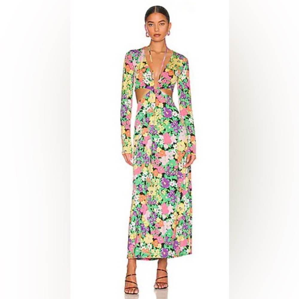 AFRM Monique Mesh Midi Dress in Neon Garden